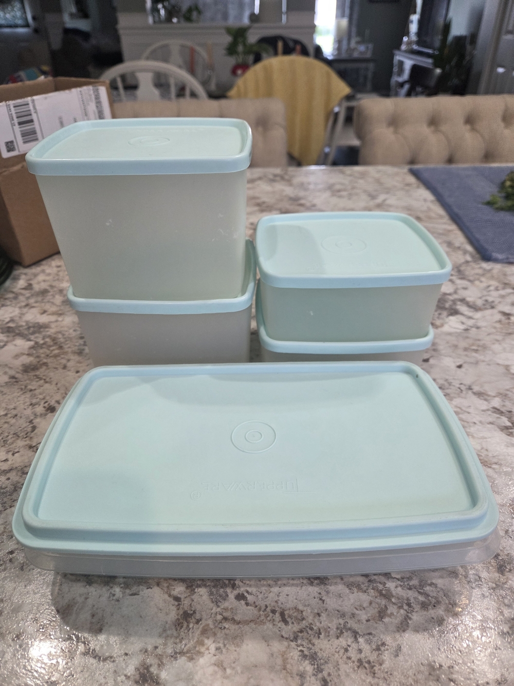 S/5 Vintage Aqua Tupperware Square A Way Large/Small Sandwich/Deli Meat Keeper